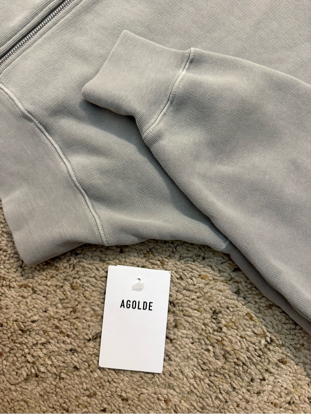 NWT AGOLDE Asta Oversize Cropped Bomber jacket Sweatshirt in Light Gray - Picture 4 of 7